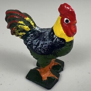 Vintage Rooster Cast Iron Chicken Hand Painted Figurine Decor Paper Weight